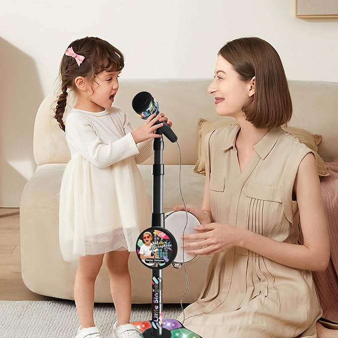Microphone Stand for Kids, Kids with Stand Adjustable Height Led Light Detachable for Singing Play Party Gifts, with for