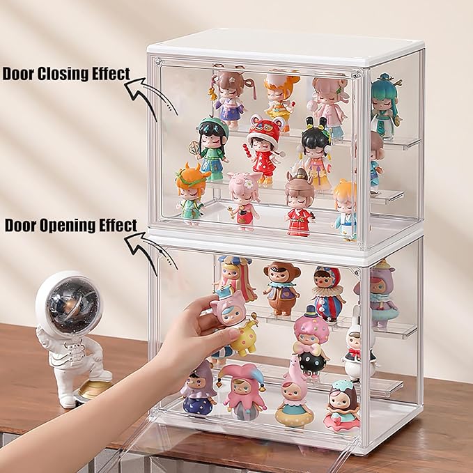Clear Display Case for Collectibles 3 Layer Adjustable Acrylic Display Box Stand with Magnetic Door Stackable Doll Storage Box Assembly Dustproof Protection Showcase for Figures