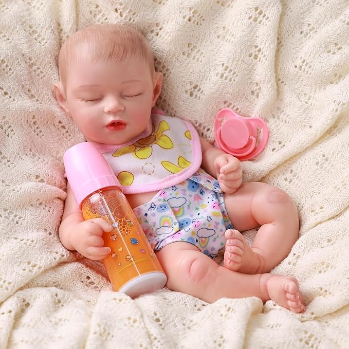 BABESIDE Baby Doll Accessories Set - 10 Pcs Feeding and Caring Set for 12-15 Inches Dolls Including Bottles with Disappearing Milk, Pacifier, Bibs, Diapers, Pretend Play Accessories for Kids