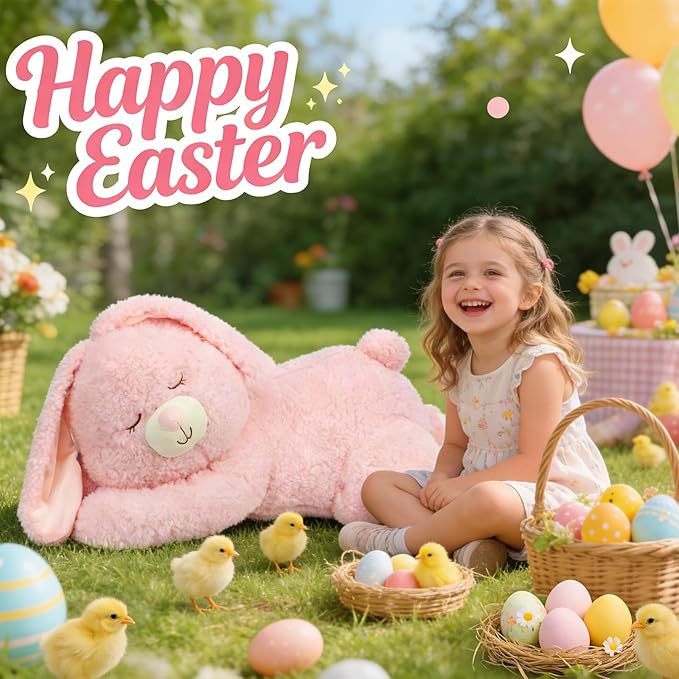 Large 31.5" Bunny Stuffed Animal, Giant Easter Plush Bunny, Jumbo Soft Rabbit Toy Birthday Party Gifts for Kids Girls Boys