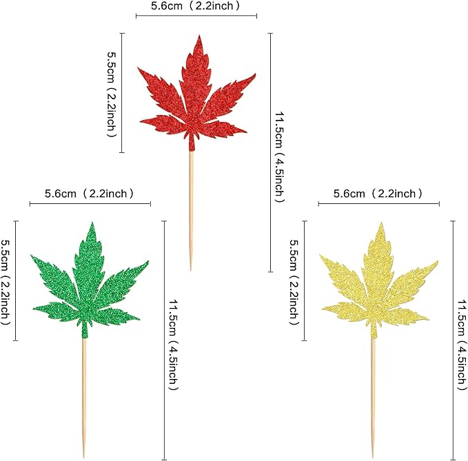 Ercadio 24 Pcs Green Red Glitter Marijuana Cupcake Topper Have a Dope Theme Decor Supplies Man Woman Happy Birthday Party Decorations Supplies