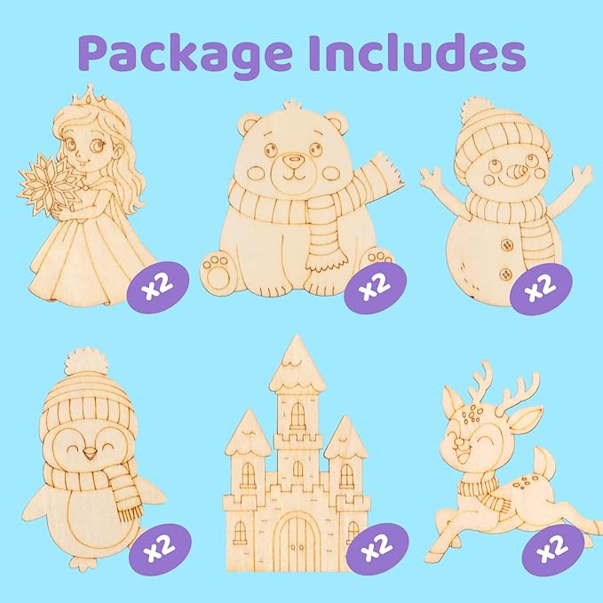 Frozen Party Favors – 12 PCS DIY Winter Wooden Painting Crafts with Bubble Wands - Frozen Birthday Party Supplies, Decorations, Goodie Bag Fillers