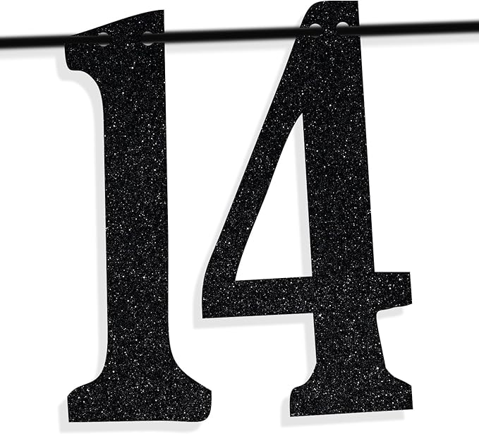 Black Glitter Look at You Turning 14 & Sh*t Banner, Happy 14th Birthday/Level 14 Unlocked/Cheers to 14 Years, Funny 14th Birthday Party Decorations Supplies