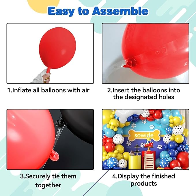 Dog Balloon Arch Kit, Red Blue Yellow Paw Print Balloons Garland Kit with Animal Bone Paw Foil Balloons for Cartoon Dog Themed Birthday Paw Birthday Party Decorations