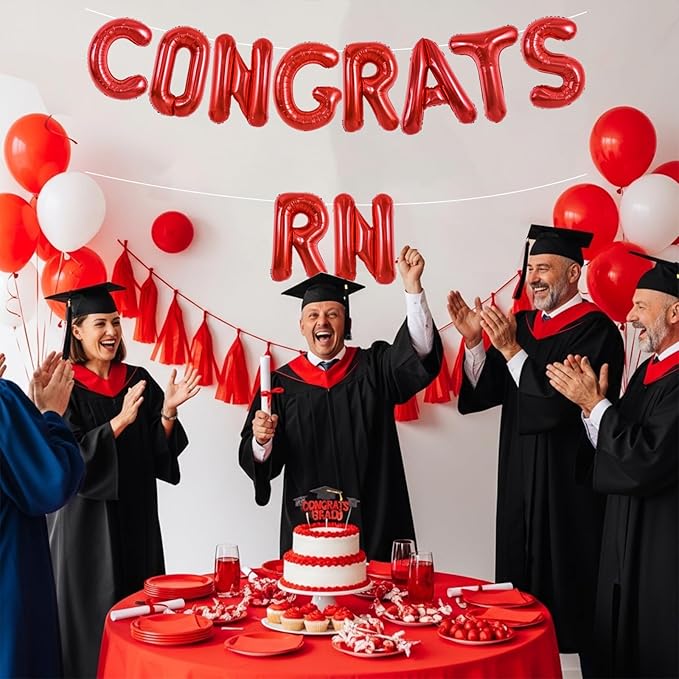 TONIFUL 2026 Nurse Graduation Decorations Red Congrats RN 2026 Balloons 16 Inch RN 2026 Banner Class of 2026 Registered Nurse Balloons Decorations 2026 Nursing Graduation Party Supplies