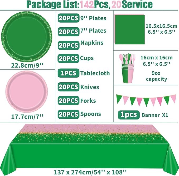 142pcs Pink and Green Witch Party Decorations Tableware, Witch Table Centerpieces Party Supplies, Tableware Set Cups for Girls Birthday Party Decorations Severs 20 Guests