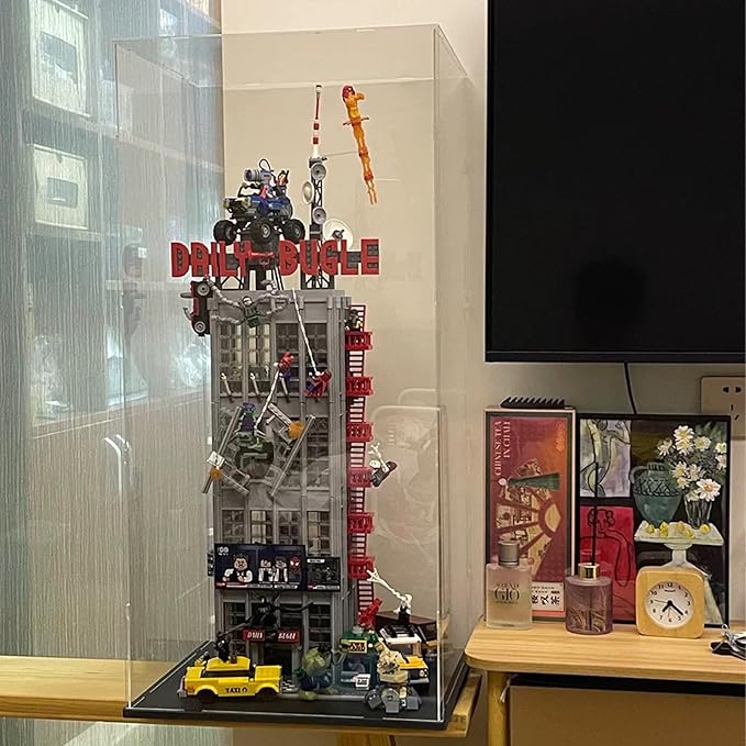 Thickened Clear Acrylic Display Case for Lego 76178 Daily Bugle for 10341 NASA Artemis Space Launch System for 10333 Lord of Rings Barad-dûr for 76454, Showcase Large, Black Inside 19.7x13.8x33.5in