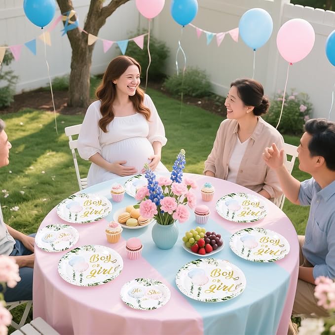 Grencian 96 Pcs Baby Gender Reveal Party Supplies Balloon Baby Shower Plates and Napkins Tableware Set He or She Gender Reveal Party Decorations for Boy or Girl Birthday Baby Shower Party Serves 24