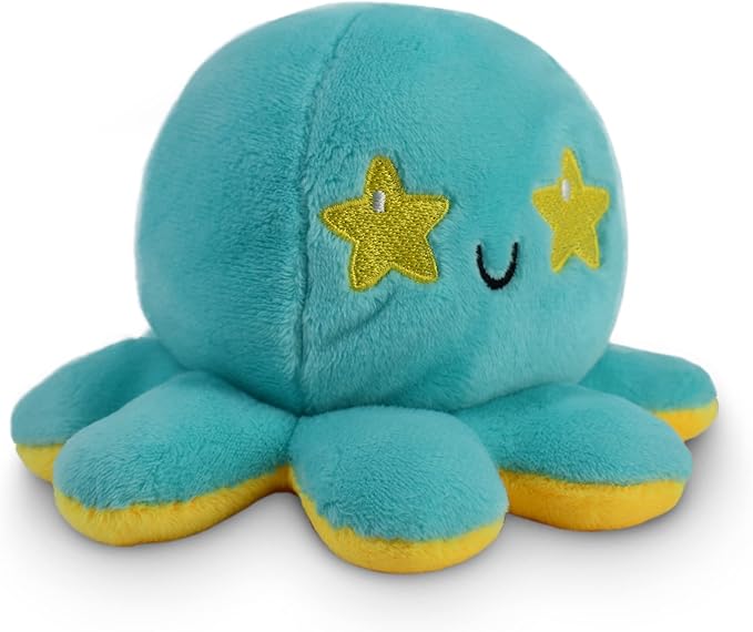 TeeTurtle Reversible Octopus Plushie 4-Inch Starry Eyes Two-Sided Flip Plush Toy with Embroidered Details - Cute Mini Collectible Plush for Kids, Teens, and Adults