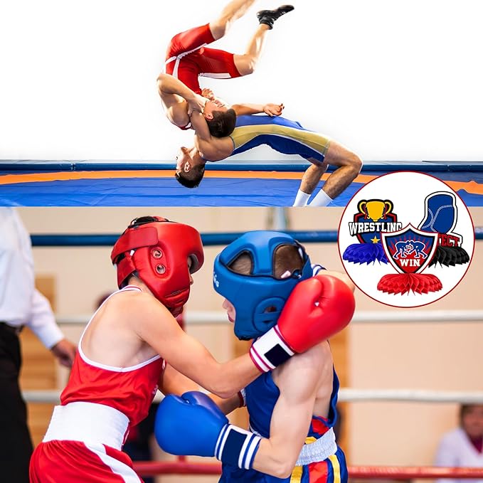 9 Pcs Wrestling Birthday Decorations Wrestling Honeycomb Centerpieces Double Sided Table Topper for Wrestler Match Party Supplies Favors Birthday Decorations Photo Booth Props