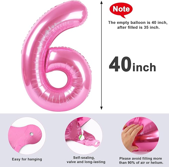 Number 6 Balloon 40 Inch, 6 7 Six Seven Birthday Decorations, 6th Birthday Balloon for Boy Girl, Pink 16 60 61 65 Numbers Balloons Party Wedding Events Decorations