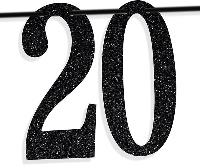 Black Glitter Look at You Turning 20 & Sh*t Banner, Happy 20th Birthday/Level 20 Unlocked/Cheers to 20 Years, Funny 20th Birthday Party Decorations Supplies