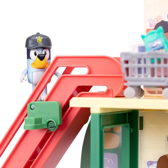 Bluey and Bingo Supermarket Playset with Escalator, Pretend Play Toys for Toddlers, Sounds and 15 Pieces, Bluey Grocery Store Playset