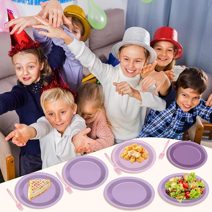 CHUNNIN 48Pcs Purple Birthday Party Paper Plates for Light Purple Cake Party Supplies 7" Purple Theme Lilac Lavender Birthday Party Disposable Plates for Kids Birthday Baby Shower Party Decorations