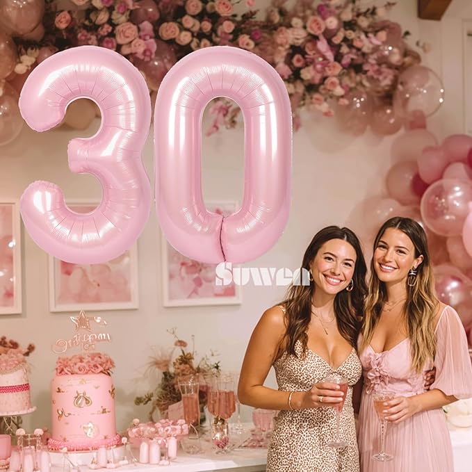 SUWEN 40 Inch Large Pink 30 Balloon Numbers Big Foil Helium Number Balloons 0-9 Jumbo Happy 30th Mylar Birthday Party Decorations for Women Anniversary Party Supplies