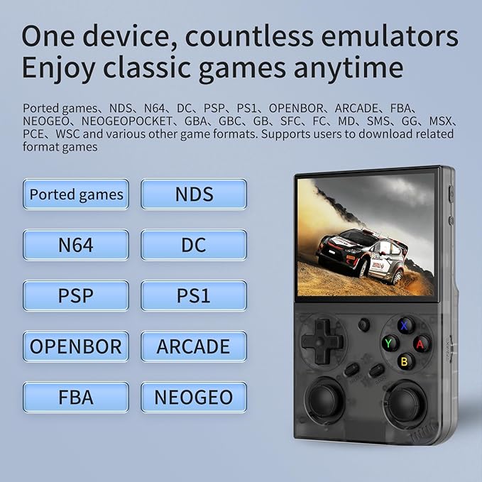 G350 Handheld Game Console , 3.5 Inch IPS Screen Linux System 3200 mAh Battery 4371 Games Preloaded , Portable Retro Video Games Console Support Controller and Earphone (Transparent Black)