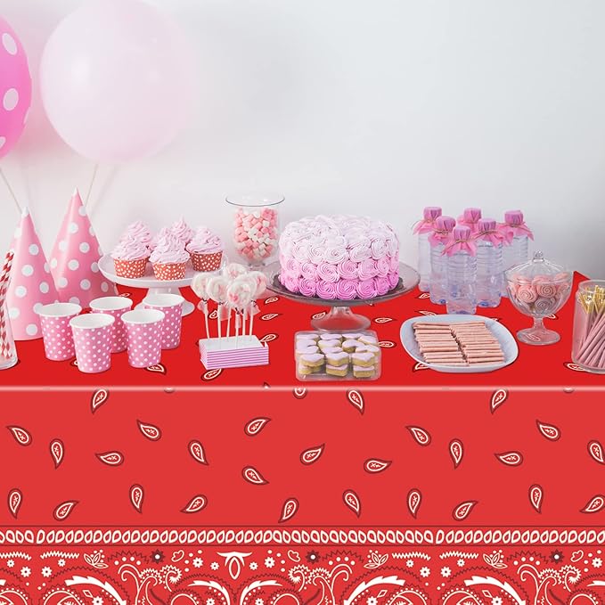 K1tpde 6PCS Bandana Party Tablecloths, Cholo Gangsta Theme Table Covers,Bandana Plastic Waterproof Tablecloth, Western Party Decorations Supplies for Adult, Red
