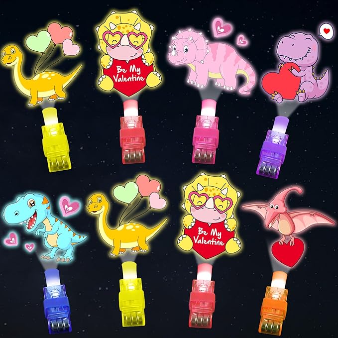36 PCS Valentine's Day Dinosaur LED Finger Lights Love Heart Party Favors Glow in the Dark Light Up Finger Lights Themed Toys Bulk for Birthday Party Goodie Bag Stuffer Birthday Gifts Classroom Prize