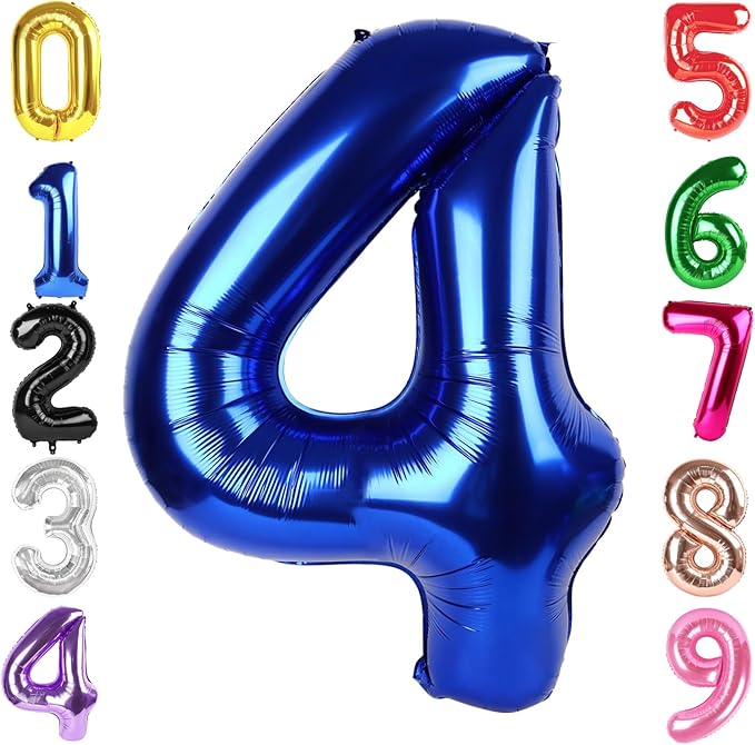 40 Inch Night Blue Number 4 Balloon, Giant 4 Number Balloons for 4th Birthday Decorations, Party Supplies for Baby Boy Girl, Night Blue Party Decor