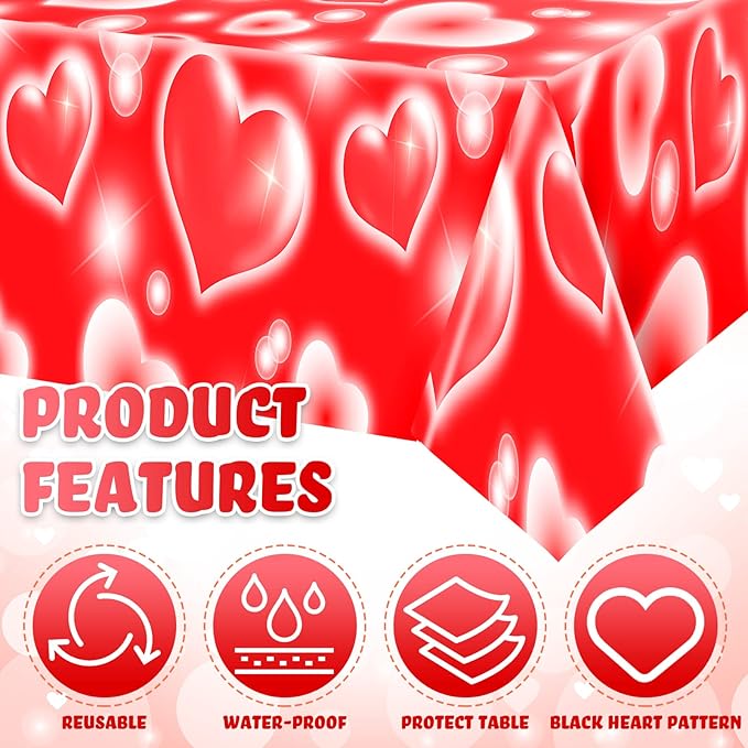 Tudomro 3 Pack 2000s Tablecloth Decoration 54 x 108 Inches Cholo Party Table Cover Y2k Party Decoration Heart Disposable Kpop Table Cloth for Birthday Supplies(Red)