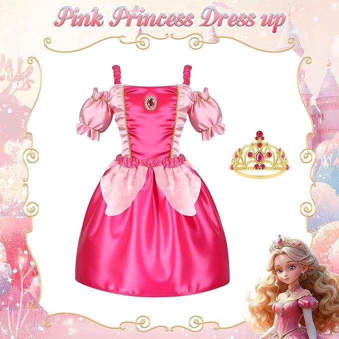 VGOFUN Princess Dress Up Clothes for Little Girls - Princess Dresses for Girls with Princess Toys Dress Up Costume Pretend Play Outfit Toddler Gifts for Christmas Birthday Halloween Aged 3-6