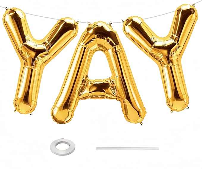 40Inch Gold YAY Balloons, Giant YAY Letter Foil Mylar Balloon Banner, Gold Congratulations Balloons for Congrats Grad Class of 2026 Graduation Birthday Engagement Wedding Baby Shower Party Decorations