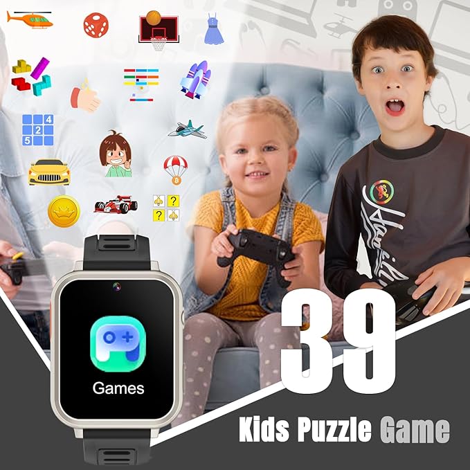 Kids Smart Watch Boys with 39 Puzzle Games HD Touch Screen Camera Music Player Pedometer Alarm Clock Calculator Flashlight 12/24 hr Gift for 4-12 Year Old Boys Toys