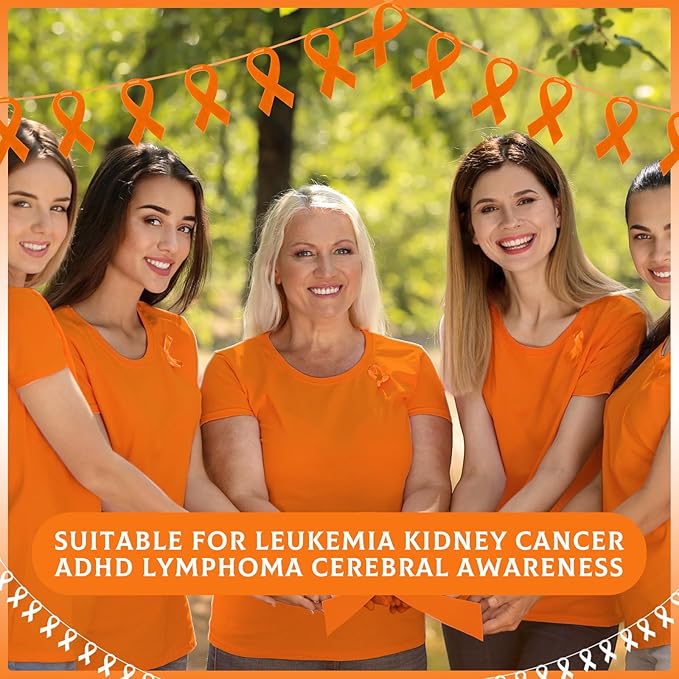 VitalCozy 10 Pcs Ribbon Awareness Banner 13.1 ft Ribbon Garland Cancer Awareness Decor Cancer Free Decorations for Society Events Groups Fundraisers Party Supplies (Orange)