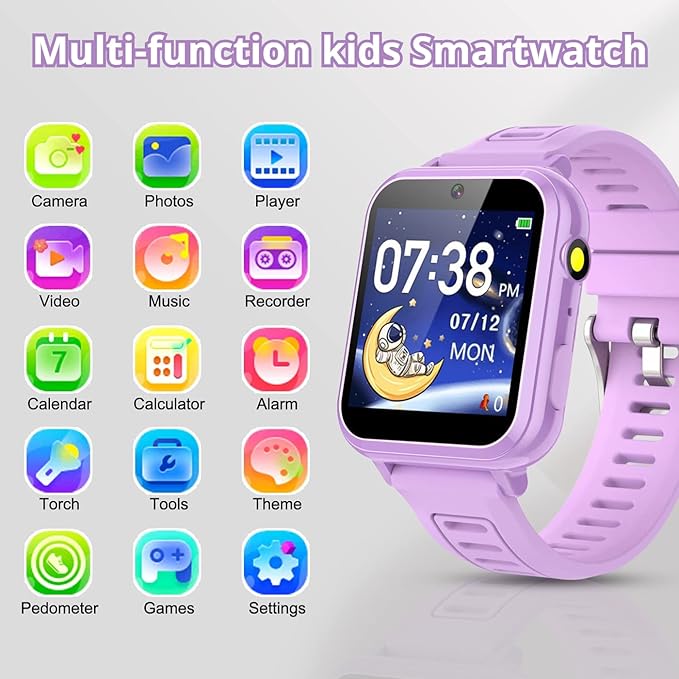 Kids Smart Watches Girls with HD Touch Screen Camera Music Player 39 Puzzle Games Pedometer Alarm Clock Calculator Torch, 12/24 hr Kids Watches Toys for Age 3-12 Year Olds Gifts Girls