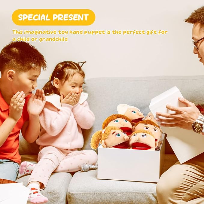 1 Pcs Family Hand Puppets 12 Inch Grandparents, Mom & Dad, Brother & Sister Plush Hand Puppet Toys Role-Play Toy Puppets for Kids Storytelling Imaginative Pretend Play Teaching Preschool(Brother)