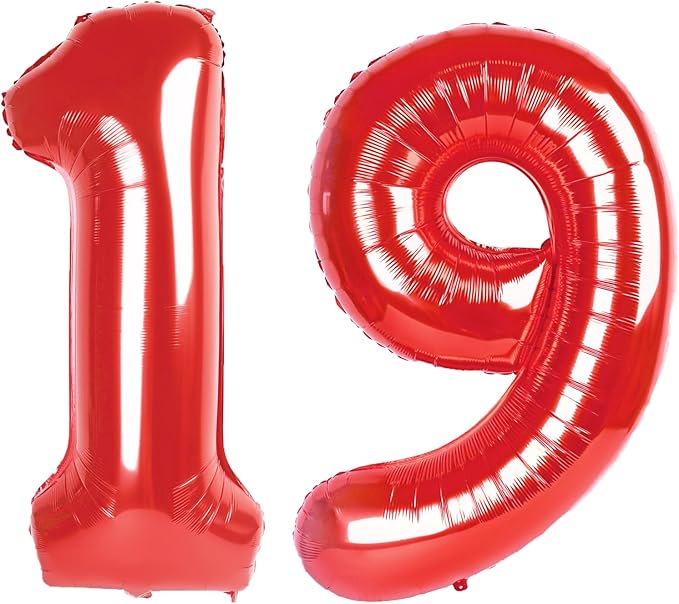 40 Inch Red Number 19 Digital Balloon,Jumbo Mylar Foil Helium Balloon for 19 Balloons for Birthday Party,Wedding Anniversary Party Decorations