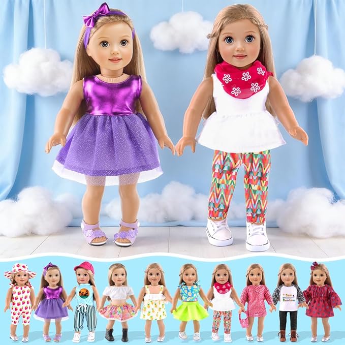 ebuddy 10 Sets 18 Inch Doll Clothes and Accessories - Fashion Outfits Fit for 18 inch Dolls 18 Inch Doll