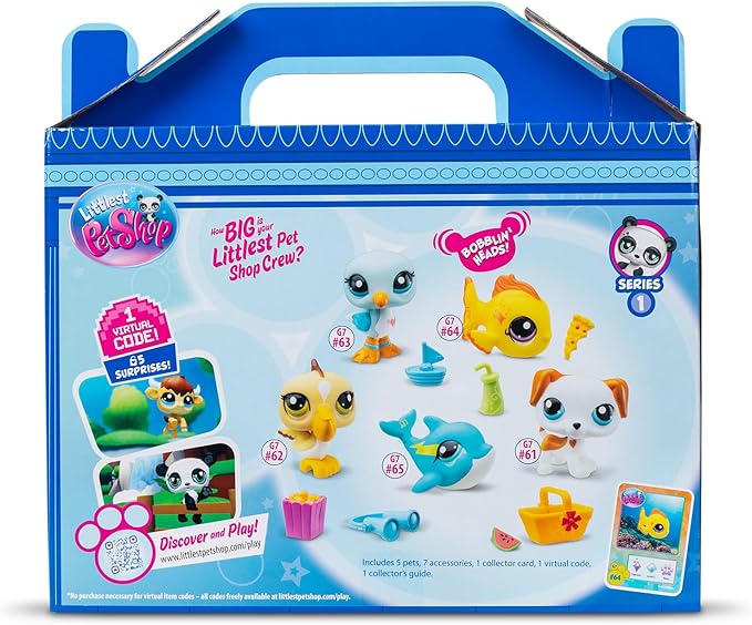 Littlest Pet Shop, Collector Set, Beach Besties Theme - Gen 7, Pets #61 to #65, Authentic LPS Bobble Head Figure, Collectible Imagination Toy Animal, Kidults, Girls, Boys, Kids, Tweens Ages 4+