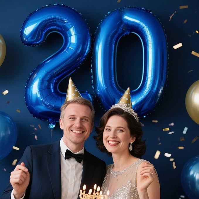 40 Inch Navy blue Number 20 Digital Balloon,Jumbo Mylar Foil Helium Balloon for 20 Balloons for Birthday Party,Wedding Anniversary Party Decorations