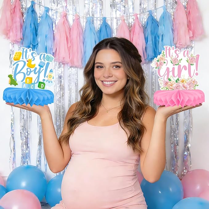 Boy Baby Shower Decorations Set - Kit with blue Honeycomb Centerpiece, Baby Reveal & Themed Table Decor for the Baby Boy Shower Decorations
