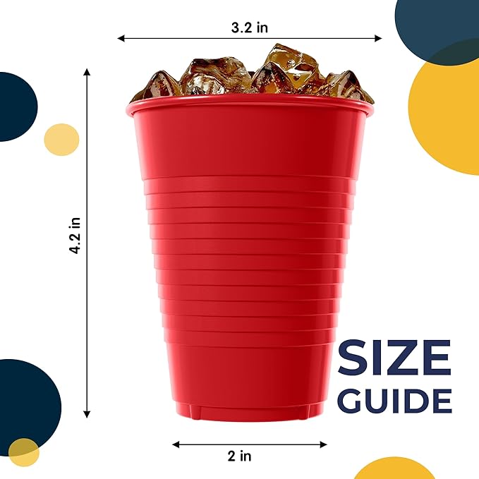 Party Solids 12 Oz Red Plastic Cups For Party Supplies 50 Pack | Red Disposable Cups Plastic | Disposable Drinkware For Parties, Events & Everyday