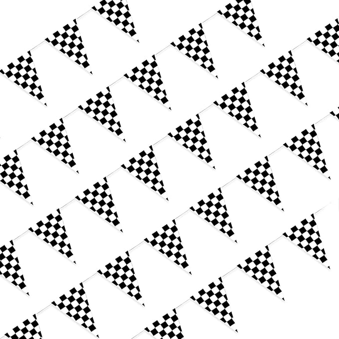 Piokio Double Sided Plastic Checkered Flag Banner, Racing Birthday Decorations, for Nascar Cars Party Supplies