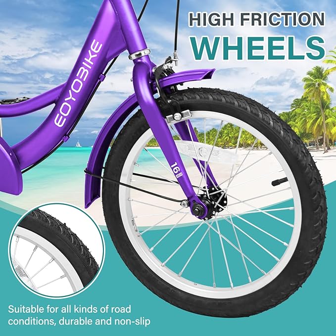 MOPHOTO 16 Inch Small Tricycle for Beginner Riders, Low Step-Through 3 Wheel Bike, Single Speed Trike with Hand Brakes, Adjustable Seat and Rear Basket, Fits Heights 3'9" to 4'9"