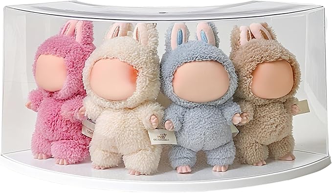 Half-Moon Clear Toy Organizer Compatible with Labubu - Corner Storage Box for 7 Inch Collectibles, Stackable Display Case with Dust-Proof Lid & Accessory Shelf