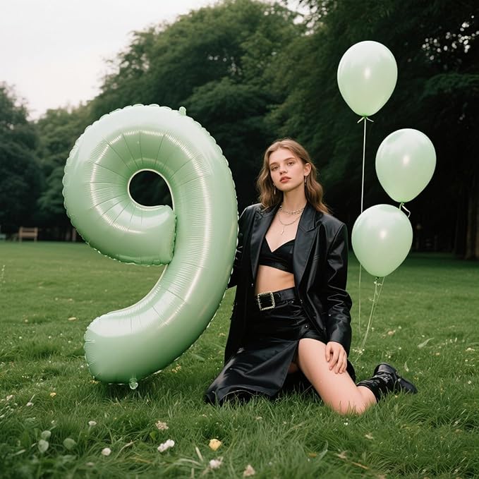 40 Inch Olive Green Balloon Number 9,Jumbo Mylar Foil Helium Balloon for 9 19th 29th 39th 90th 99th Digital Balloons for Birthday Party,Wedding Anniversary Party Decorations