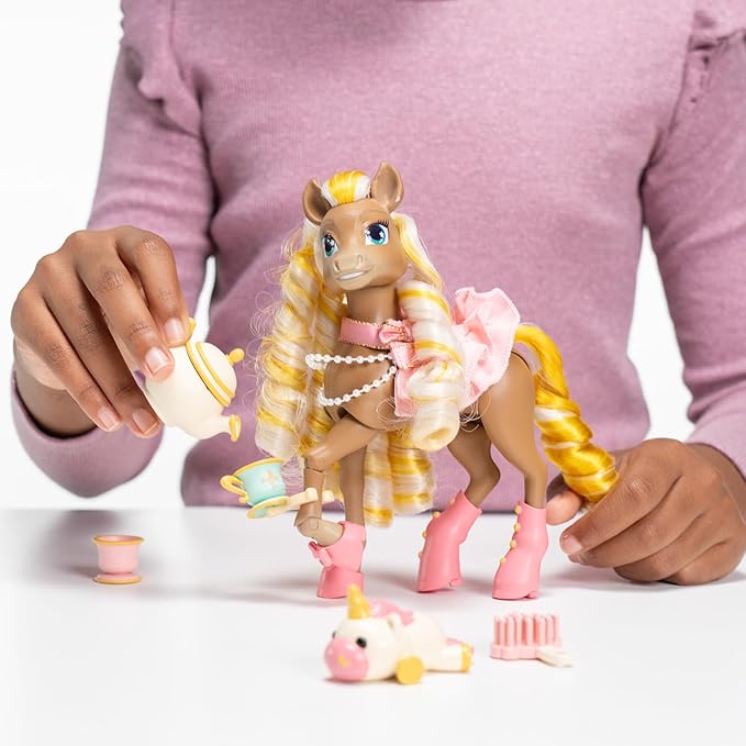 Wild Manes Horse Toys Cherie’s Tea and Treats Cart Playset with Cherie Horse Doll Figure, Includes Brush and Play Accessories