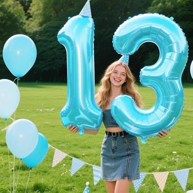 40 Inch Light Blue Number 13 Digital Balloon,Jumbo Mylar Foil Helium Balloon for 13 Balloons for Birthday Party,Wedding Anniversary Party Decorations