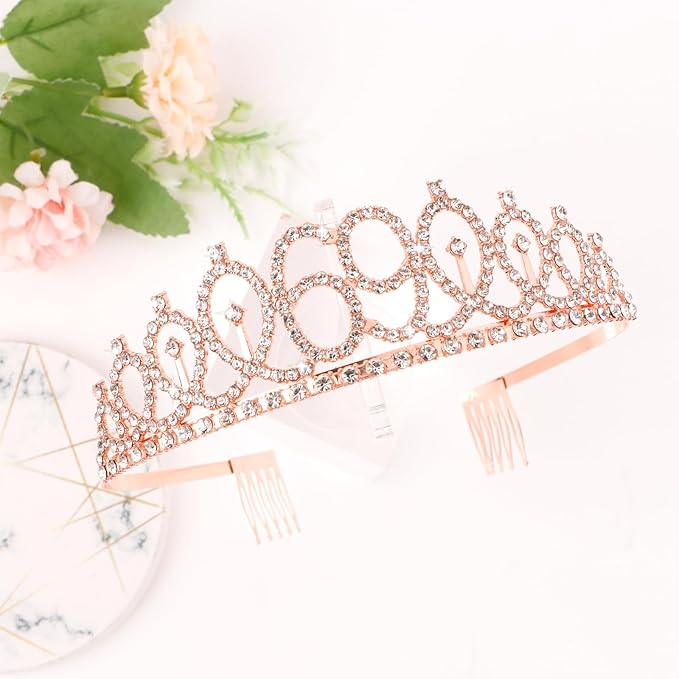 CIEHER 69 & Fabulous Birthday Set: Crown, Sash, Pearl Pin - 69th Birthday Decorations & Gifts for Women