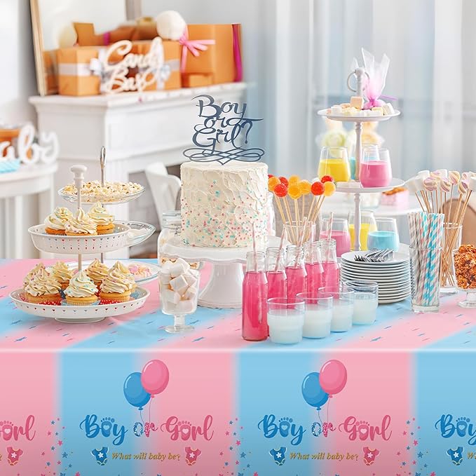 3 Pack Gender Reveal Plastic Tablecloth, 54 X 108 Inch Boy or Girl Disposable Table Cloth for Rectangle Table Waterproof Tablecloth for Gender Reveal Baby Shower Birthday Holiday Party