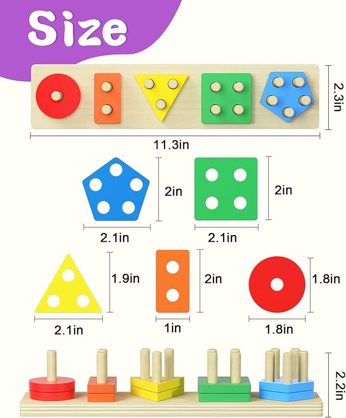 Montessori Toys for 1 2 Year Old Girl and Boy Birthday Gifts, Shape Sorter Wooden Toys for Toddlers Age 1-3 2-4, Learning Educational Sensory Stacking Easter Basket Stuffers Toy Toddler Puzzles