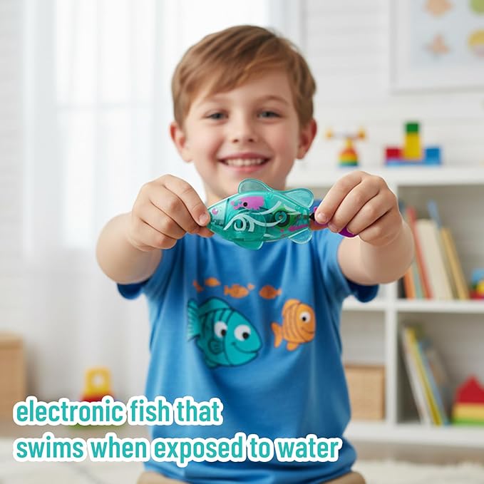 Robot Fish, Robotic Fish for Cats and Dogs, Swimming Fi-sh with Luminous Function, Waterproof Bath Fi-sh for Pets, Interactive Robot Fi-sh for Aquarium and Pool Play (4 Pack)