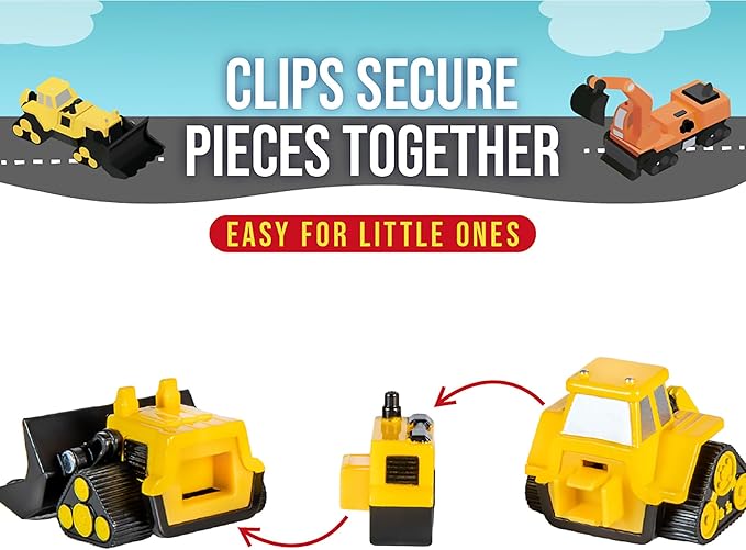 Popular Playthings Magnetic Vehicles for Toddlers 1-3, Mini Mix or Match Car Toys, Set of 7 Gift for Kids - Construction Trucks