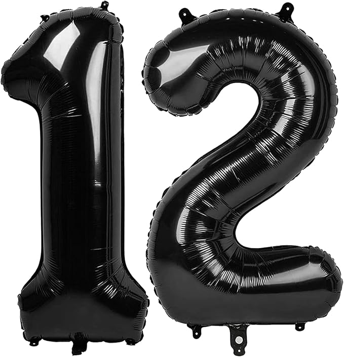 40 Inch Black Number 12 Balloon, Giant Number 12 Balloons for 12th Birthday Decorations, Party Supplies for Baby Boy Girl, Black Party Decor