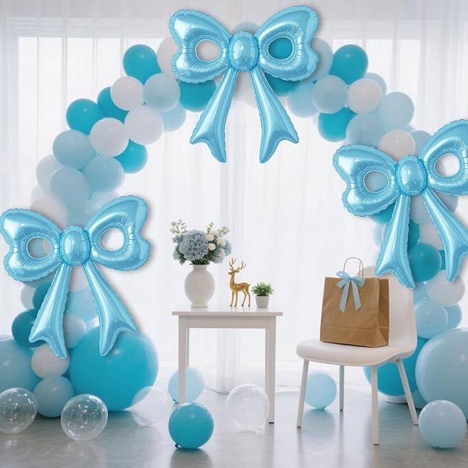 4 Pcs Blue Bow Balloons, 31”Huge Bow Aluminum Foil Balloons for Birthday, Baby Shower, Wedding, Bridal, Engagement, Bachelorette, Princess, Coquette Party Decorations Supplies