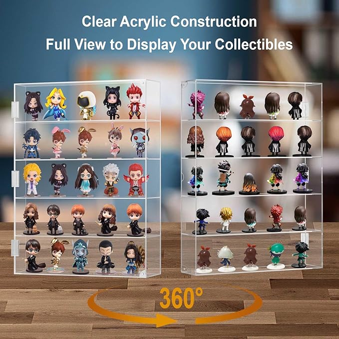 5 Tiers Acrylic Dust-Proof Display Cabinet for Mini Funko Pop Figures, Clear Wall Mounted or Desktop Action Figure Display Case for Collectibles